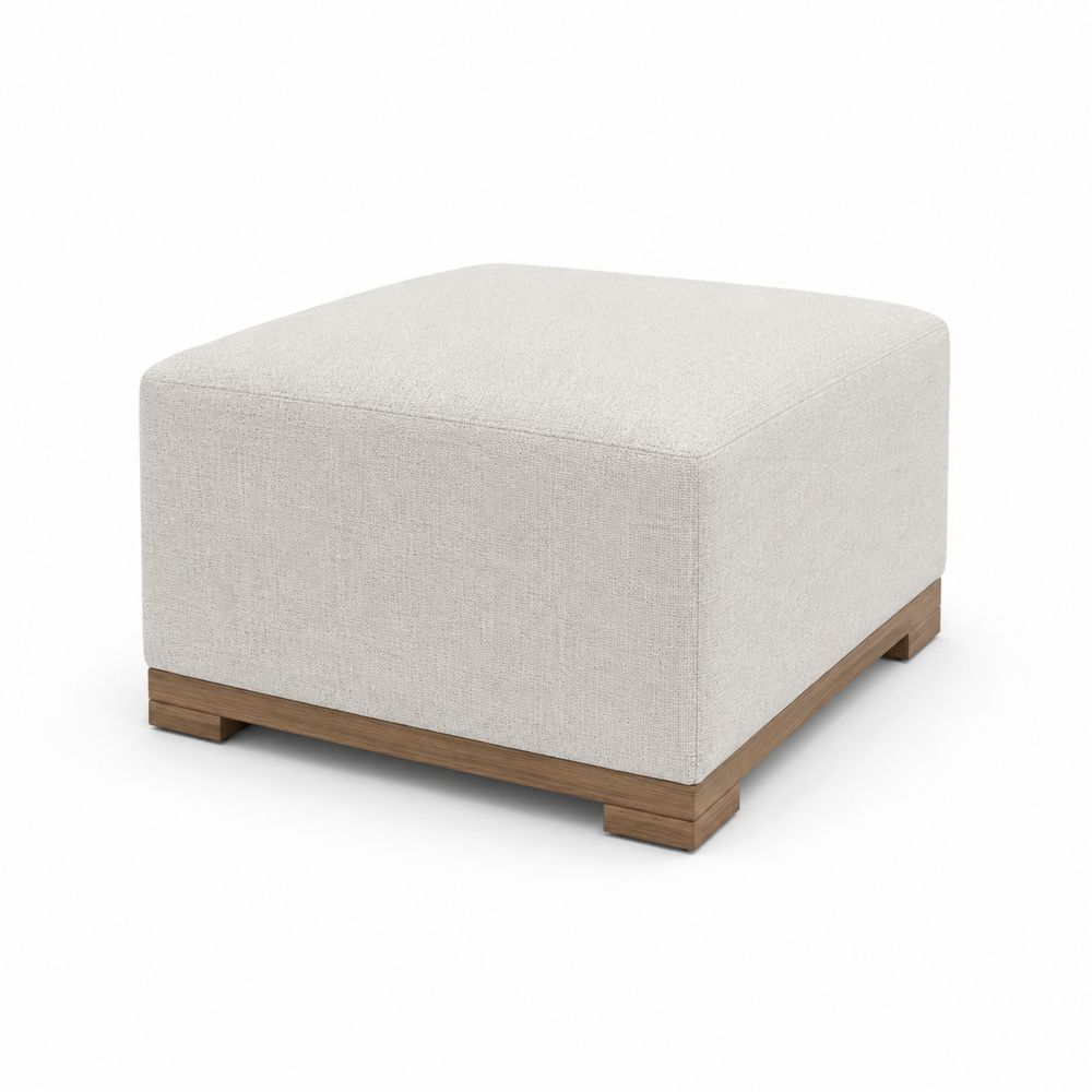 Puff cuadrado de tela beige 60x60x40 cm con base de madera-Lumvellae