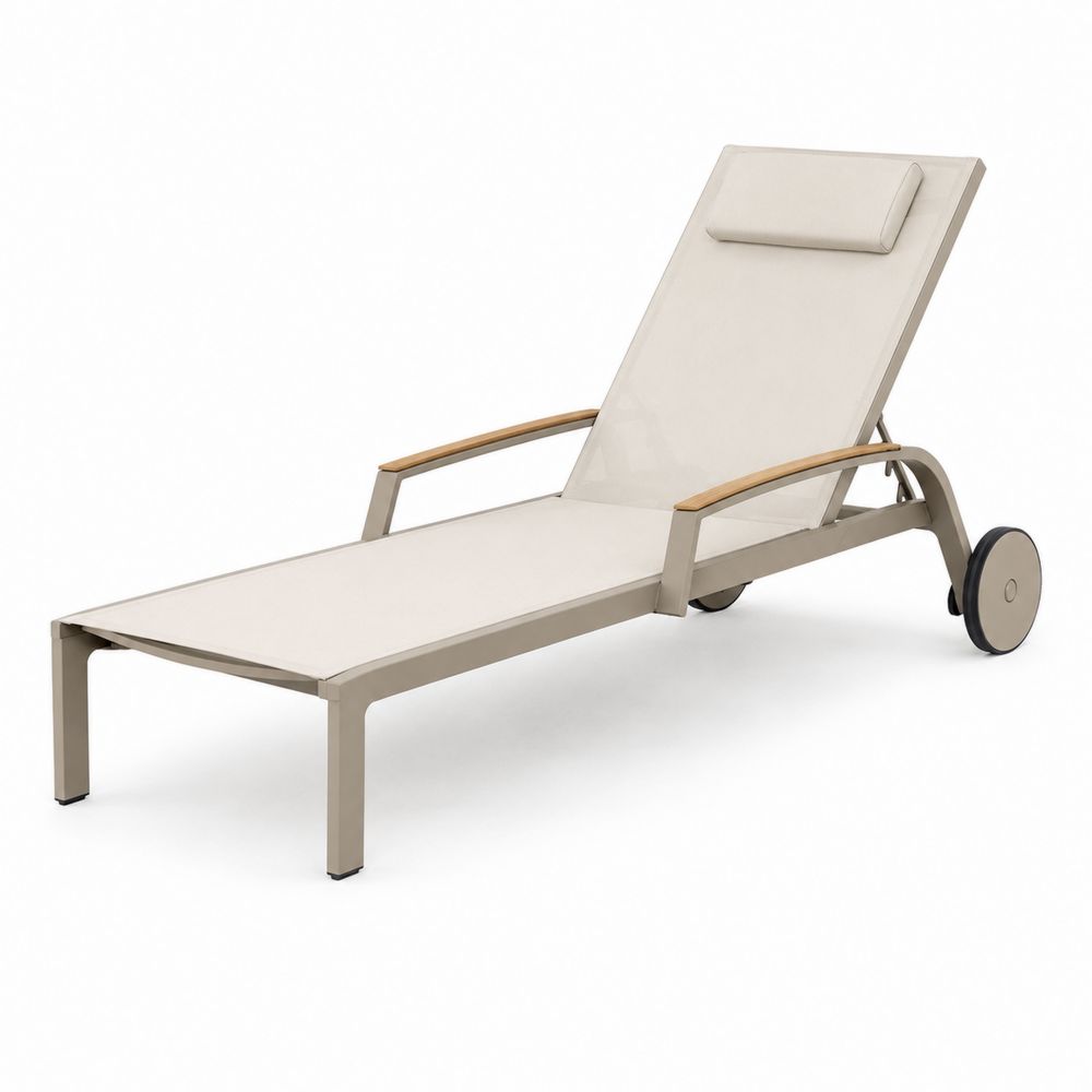 Tumbona de Aluminio y Textilene Beige para Exterior 200x65x35 cm-Lumvellae