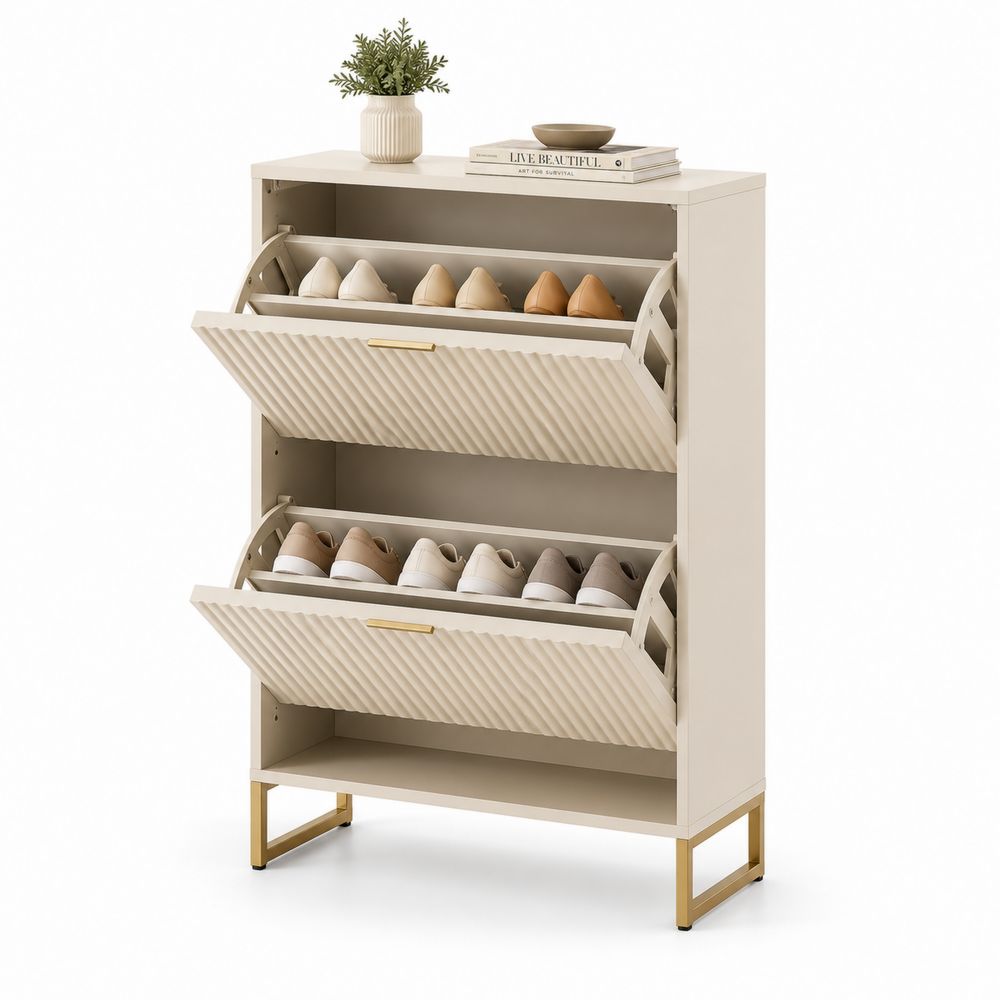 Zapatero de Madera con Puertas Abatibles y Patas Metálicas Beige-Lumvellae