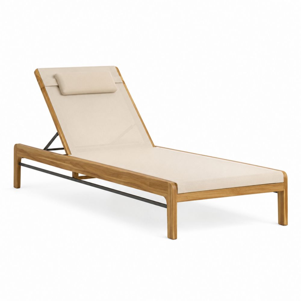 Tumbona de Madera de Teca y Tela Beige-Lumvellae