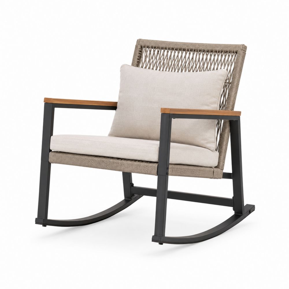 Silla mecedora de metal y cuerda de poliéster beige-Lumvellae