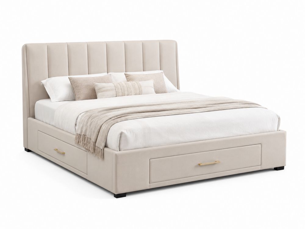 Cama de Almacenamiento de Tela Beige con Cabecero 200x160 cm-Lumvellae