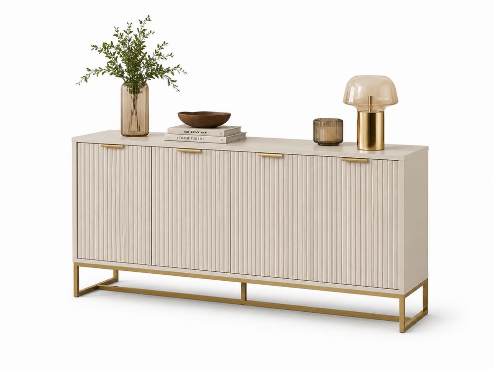 Aparador de Madera y Metal Beige 180x40x80 cm-Lumvellae