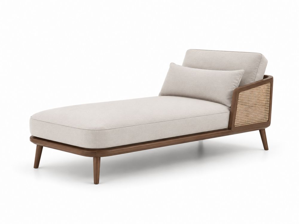 Chaise Longue de Madera y Ratán Beige-Lumvellae