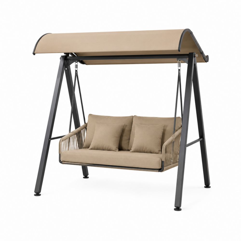 Columpio de metal con cojines de poliéster y toldo beige-Lumvellae