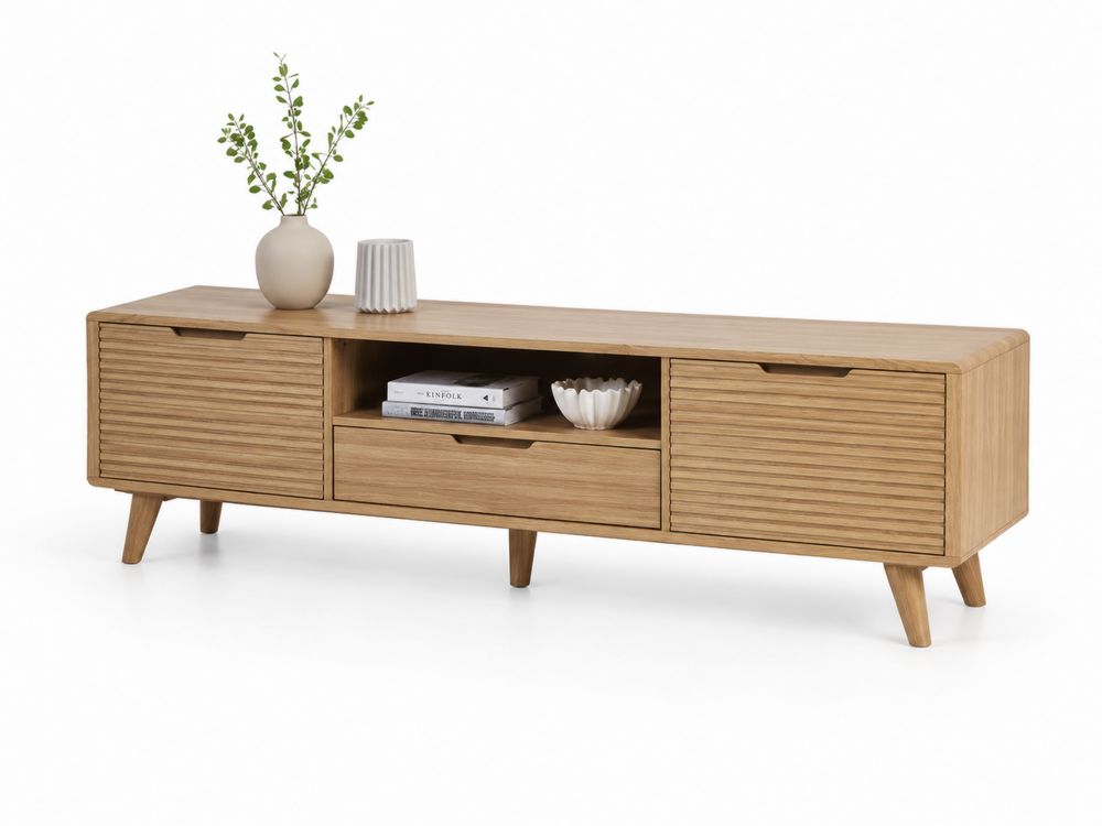 Mueble de TV de madera de roble maciza con cajones-Lumvellae