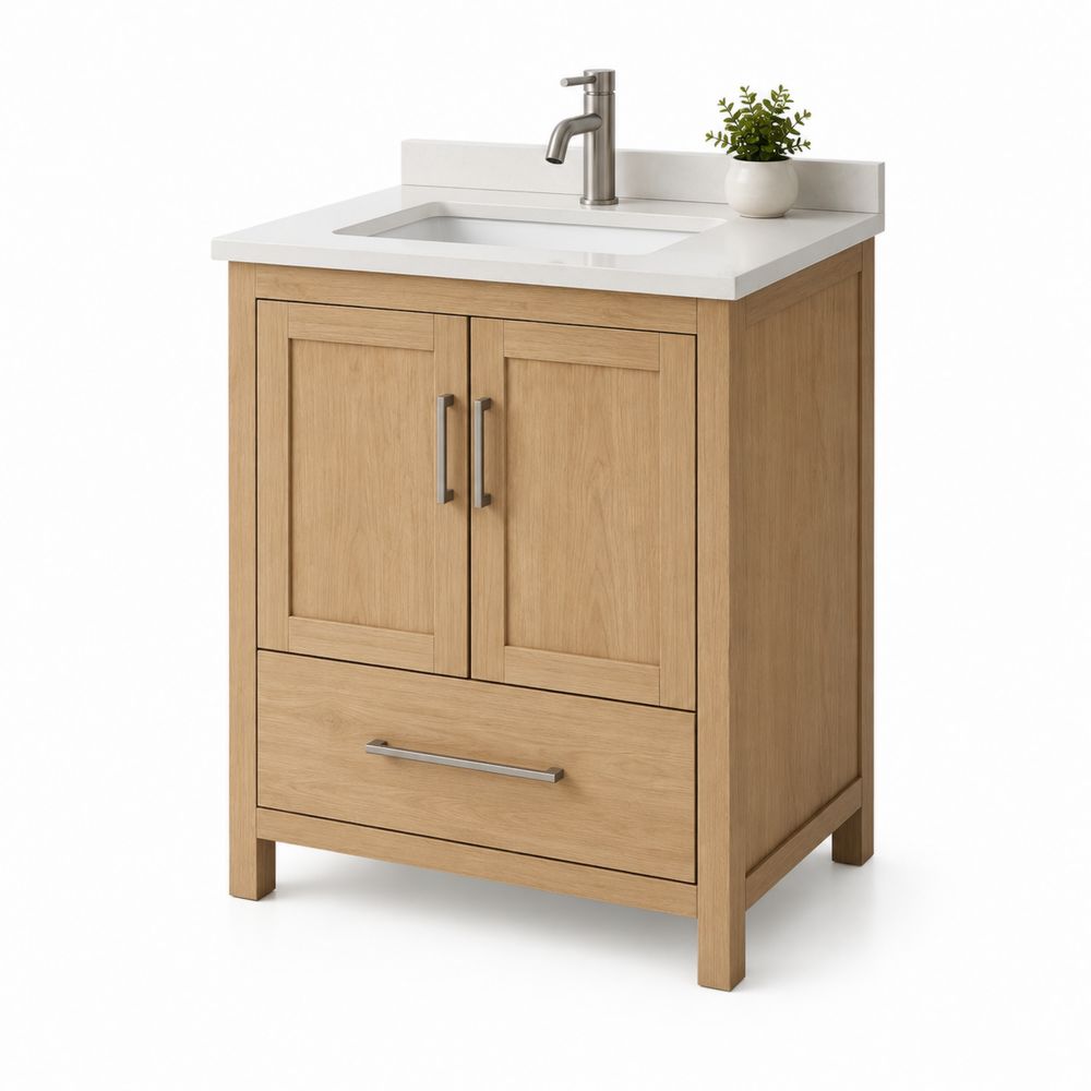 Mueble de baño individual de madera con lavabo de cerámica-Lumvellae