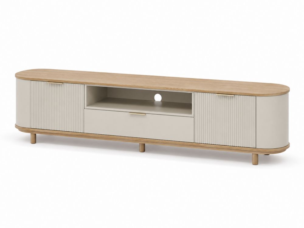 Mueble de TV Ovalado de MDF y Roble Beige-Lumvellae
