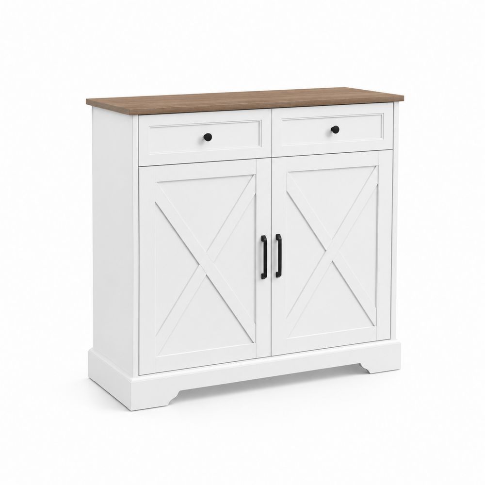 Aparador de Madera MDF y Pino Blanco con Puertas y Cajones-Lumvellae