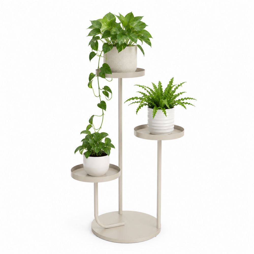 Soporte para plantas de acero beige con tres niveles-Lumvellae