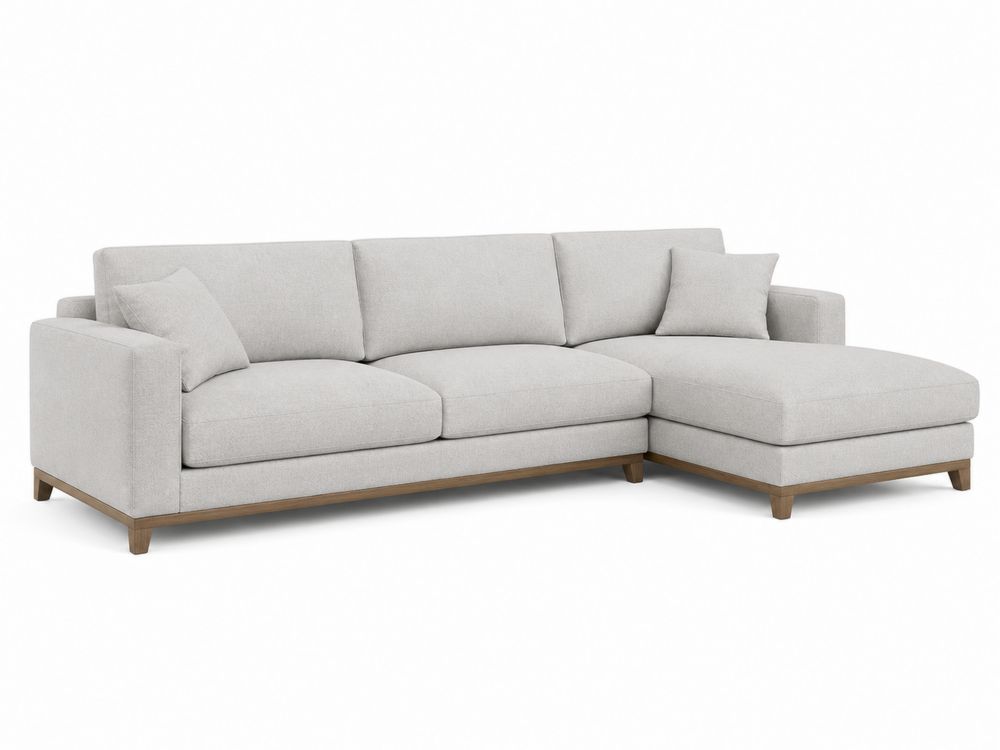 Sofá chaise longue tejido gris claro con estructura de madera-Lumvellae