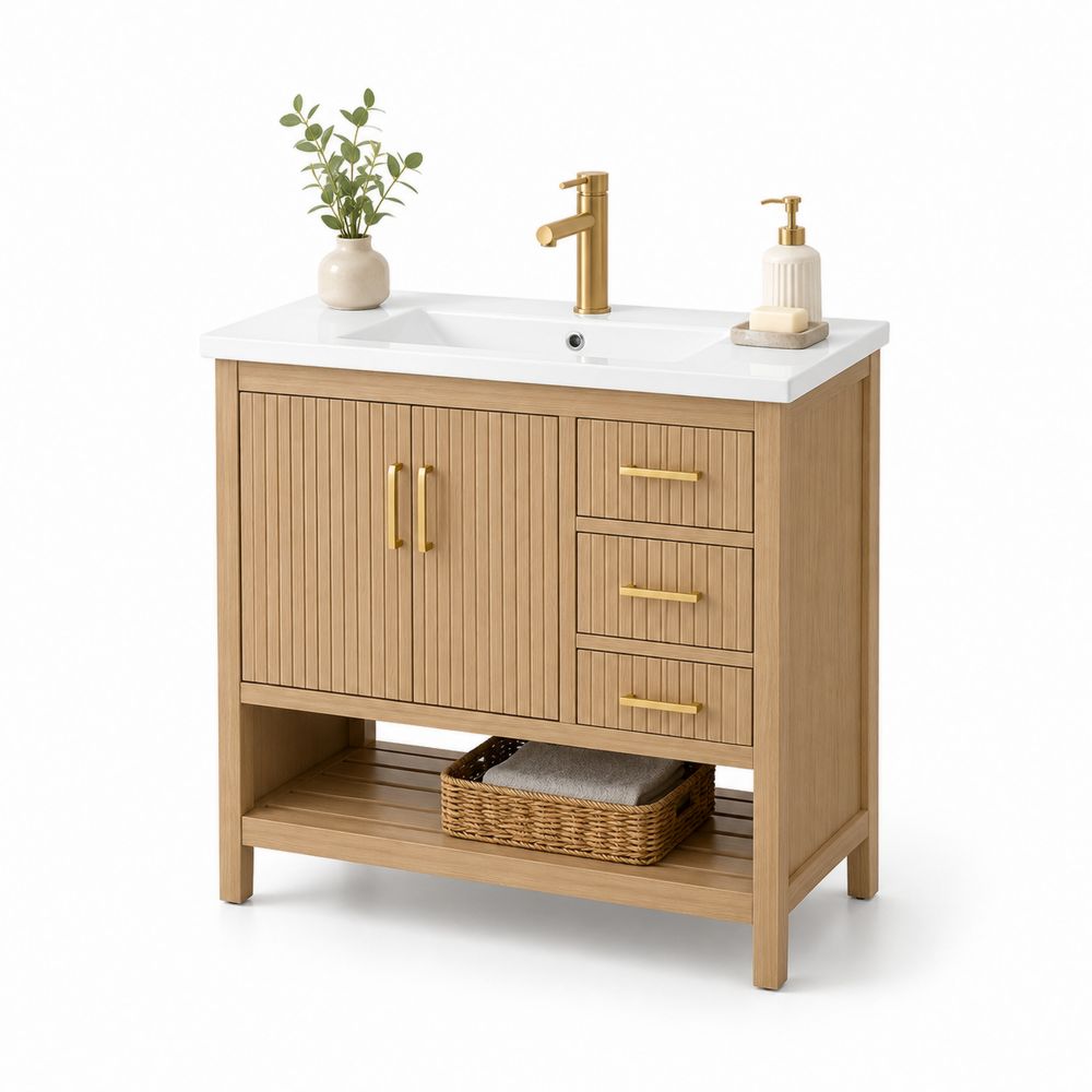 Mueble de lavabo de madera y cerámica 80x40x85 cm-Lumvellae
