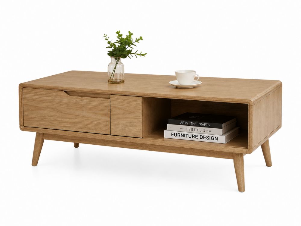 Mesa de centro de madera de roble con almacenaje 120x60x45 cm-Lumvellae