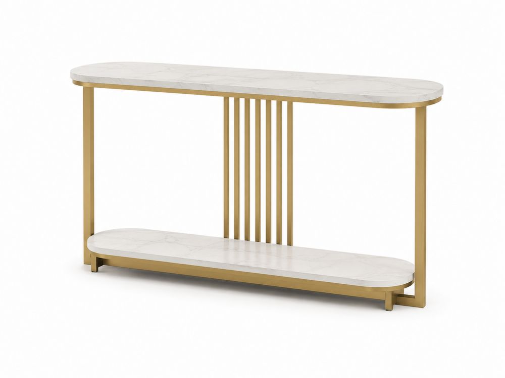 Mesa de entrada ovalada de mármol y metal 120x30x80 cm-Lumvellae