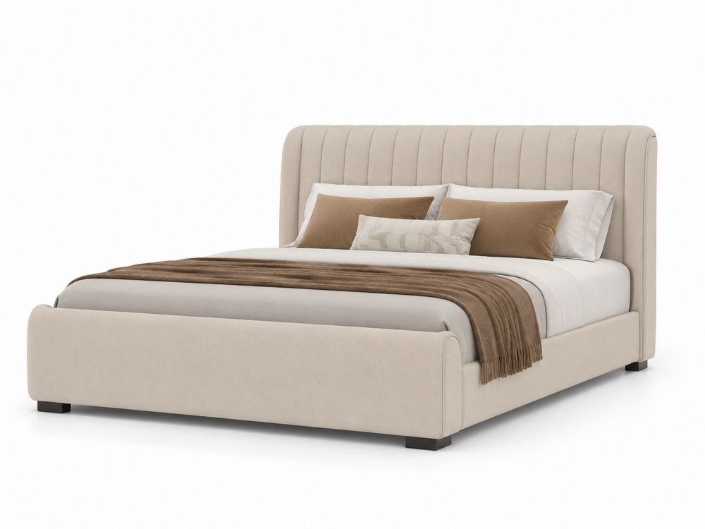 Cama doble tapizada en poliéster beige 200x160 cm-Lumvellae