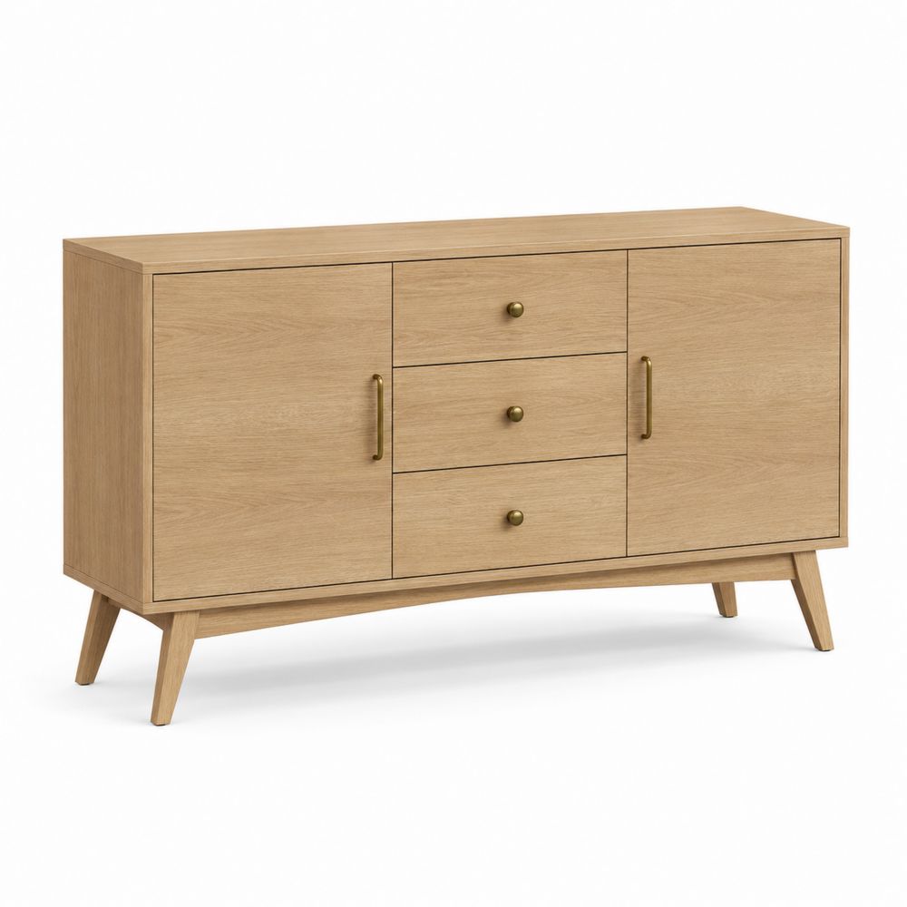 Aparador de madera de roble con 2 puertas y 3 cajones-Lumvellae
