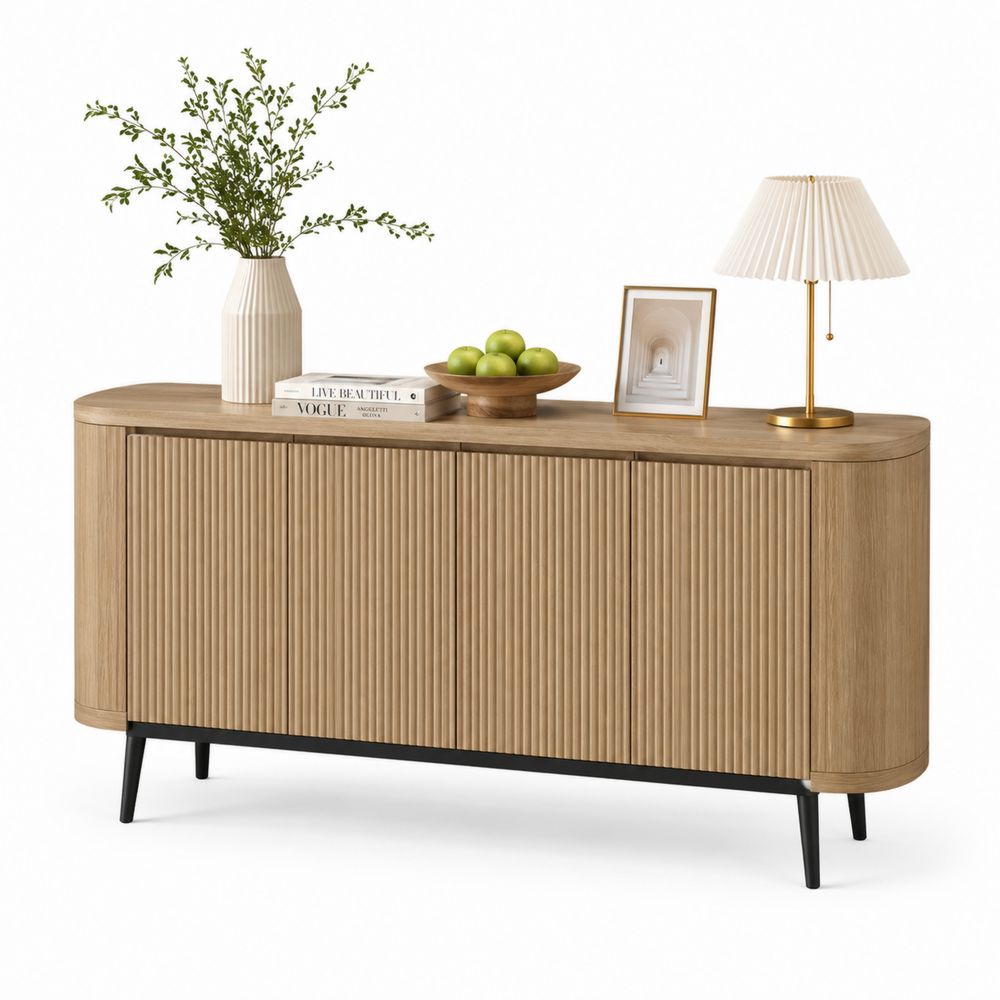 Aparador de madera de roble con patas de metal 160x45x75 cm-Lumvellae