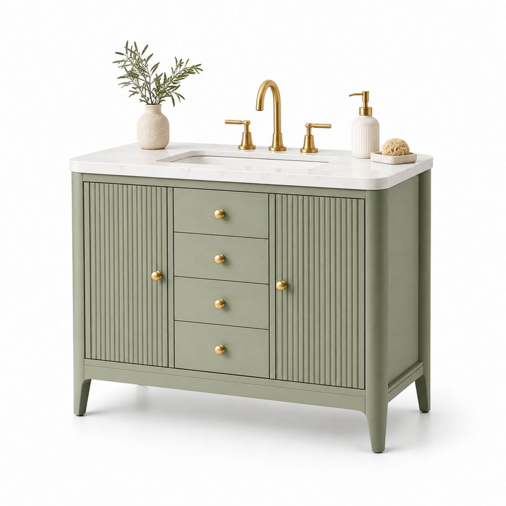 Mueble de lavabo de madera verde con mármol de Carrara 80x45x85 cm-Lumvellae