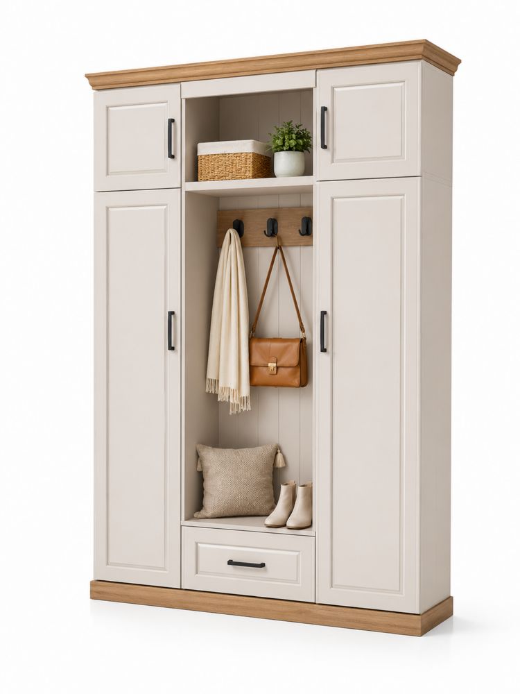 Armario de entrada de MDF con chapa de roble 190x140x40 cm Beige/Madera-Lumvellae