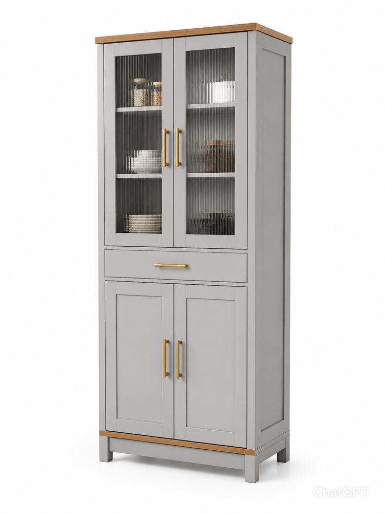 Vitrina de Madera Gris Claro con Vidrio Estriado-Lumvellae