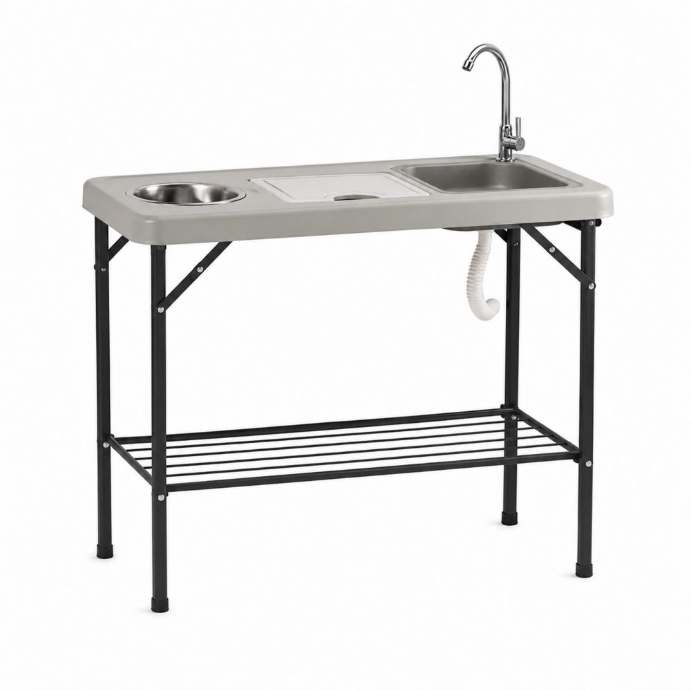 Mesa de trabajo para exterior con fregadero de acero inoxidable-Lumvellae