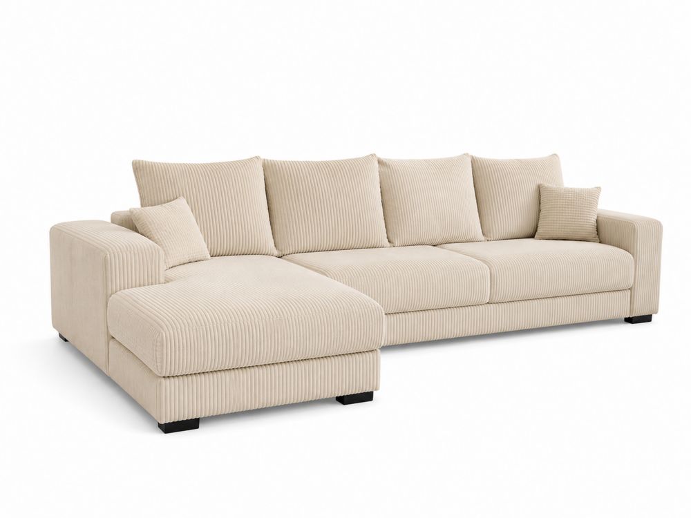 Sofá modular en L con chaise longue de pana beige-Lumvellae