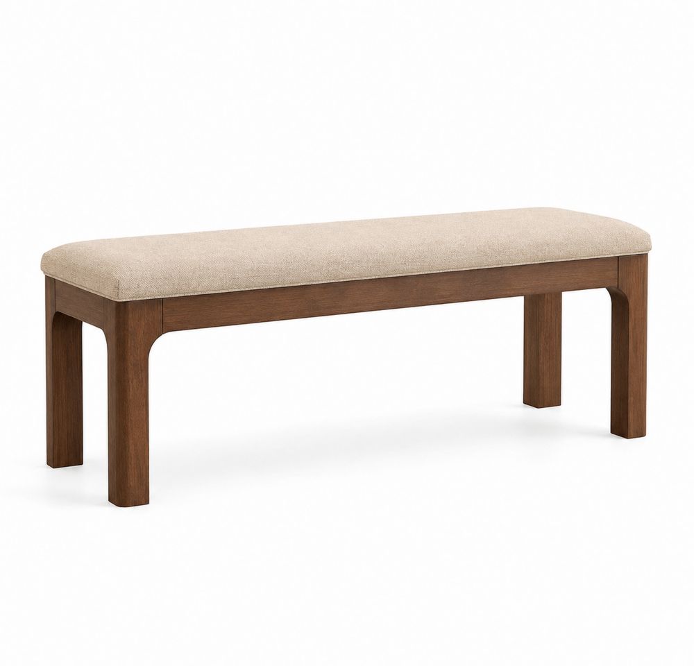 Banco de madera con asiento de tela beige-Lumvellae