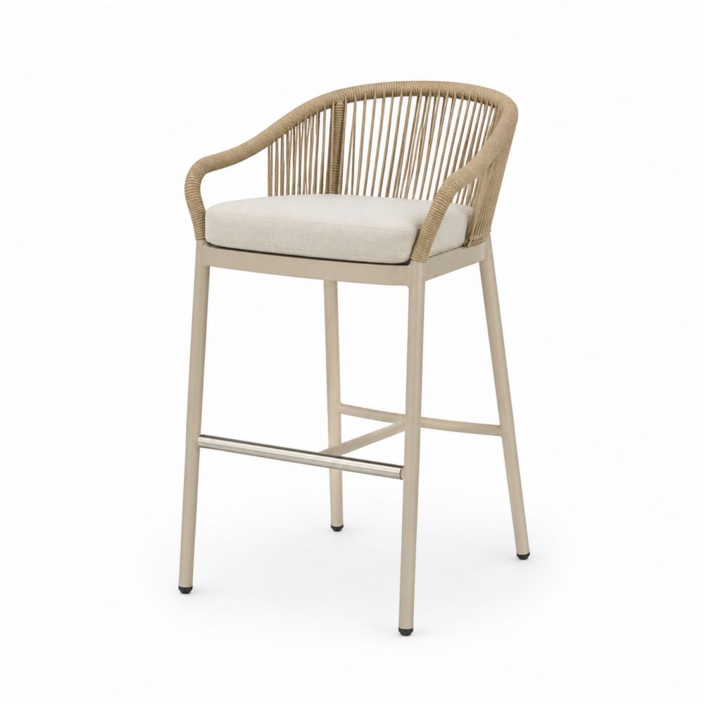 Taburete de bar de aluminio con asiento de espuma y cuerda, 100 cm, Beige-Lumvellae
