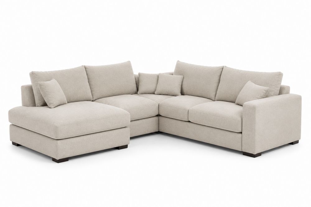 Sofá modular en L tapizado en tela beige-Lumvellae