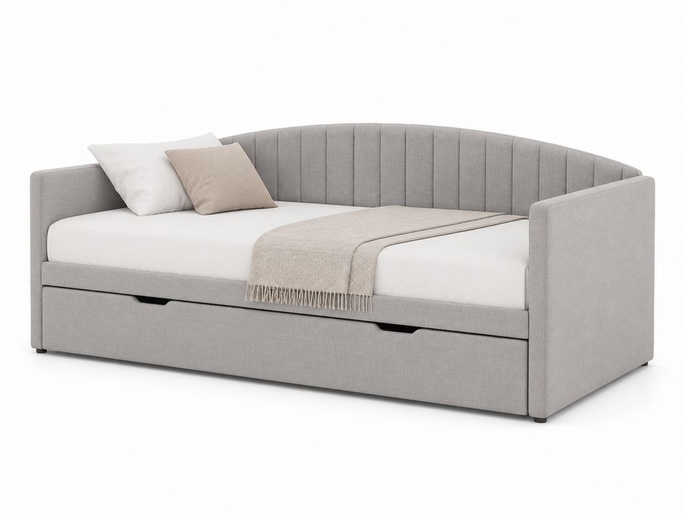 Diván cama de poliéster gris con almacenamiento-Lumvellae