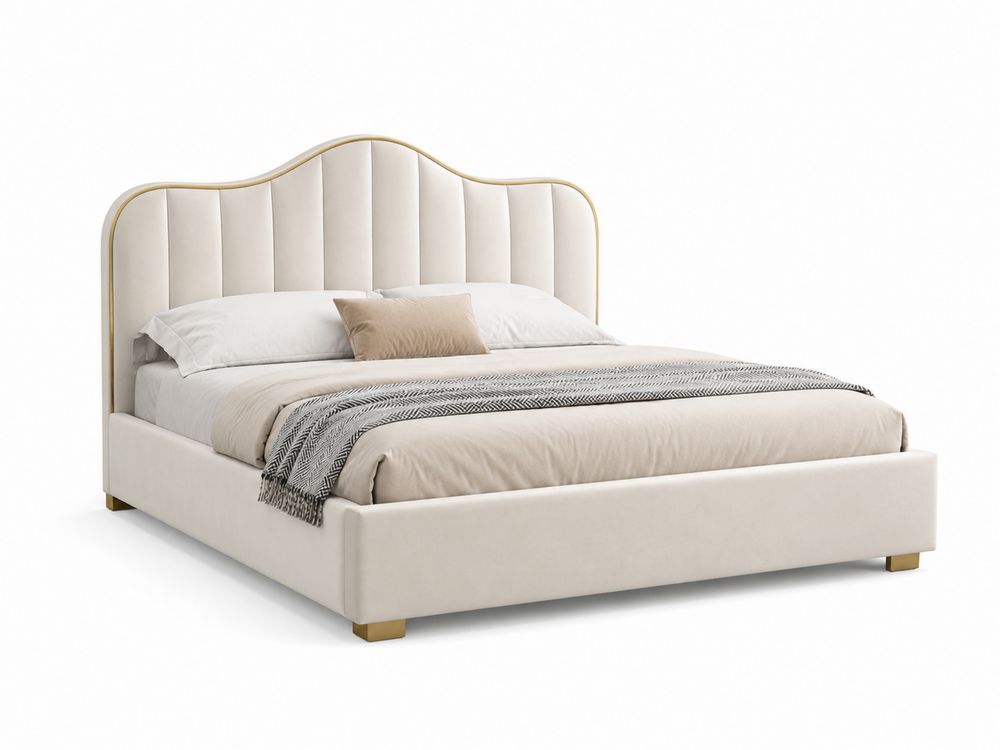 Cama doble de madera y poliéster beige 210x180x120 cm-Lumvellae