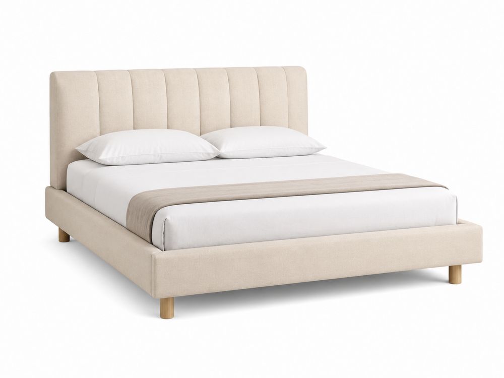 Cama tapizada de poliéster Beige con cabecero acolchado 200x160 cm-Lumvellae