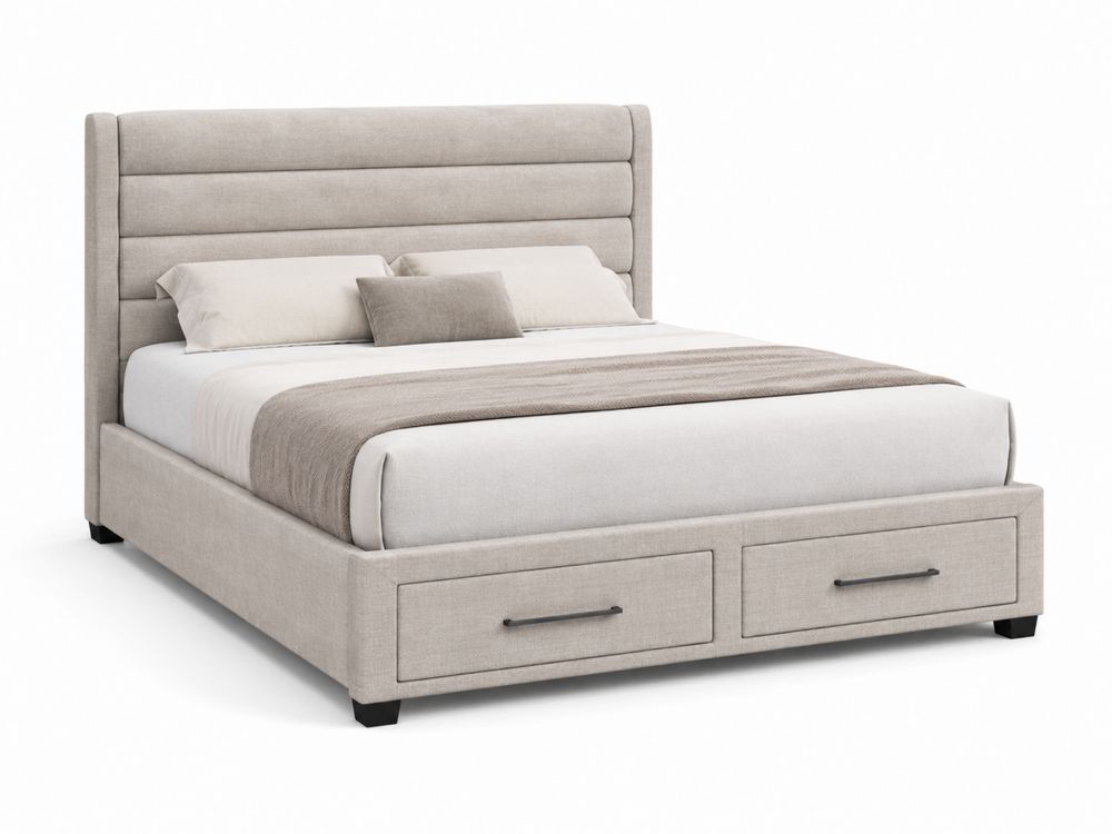 Cama de lino con almacenamiento Beige 200x160 cm-Lumvellae