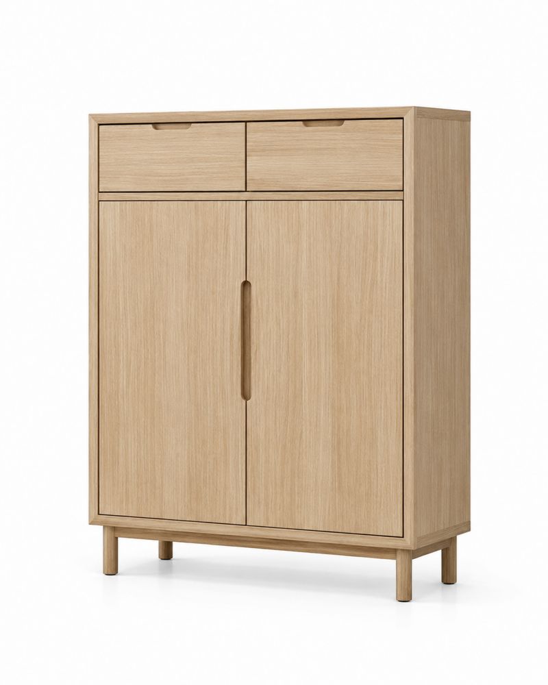 Aparador de Madera de Roble Claro con 2 Puertas y 2 Cajones-Lumvellae