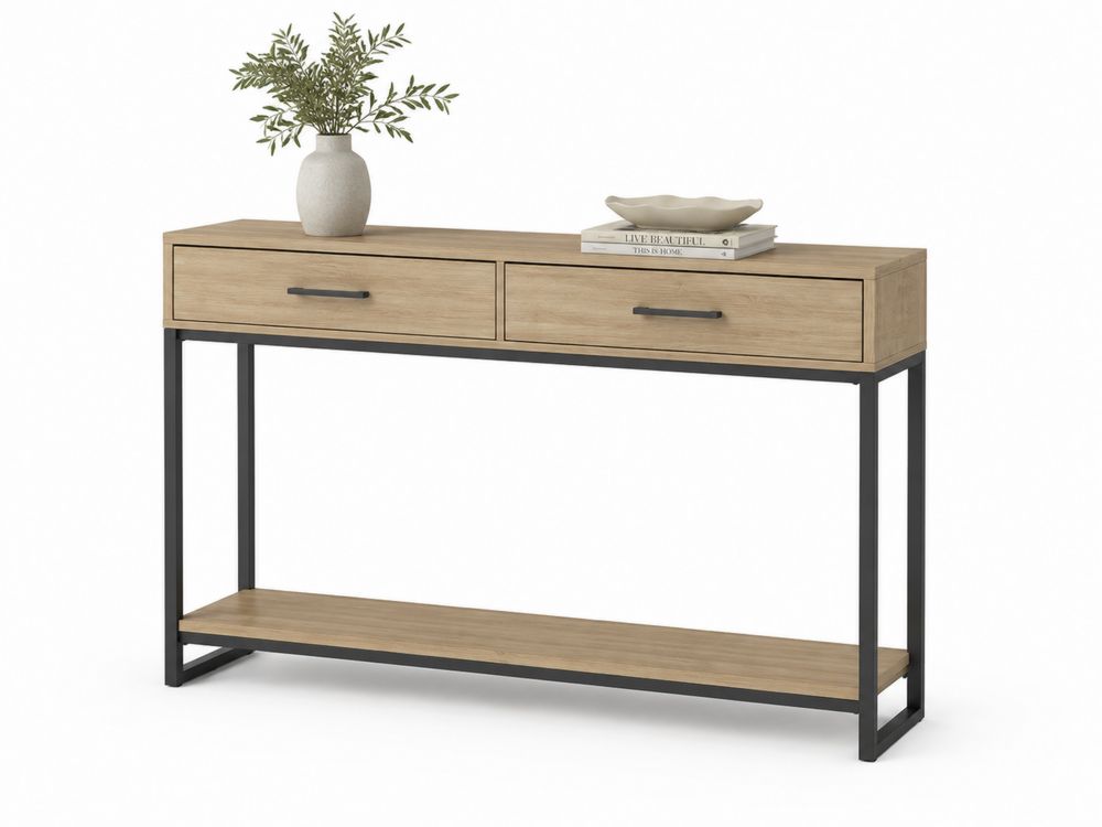 Mesa de entrada de madera y metal con cajones Marrón/Negro-Lumvellae