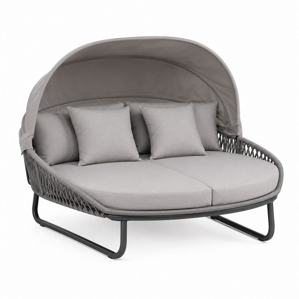 Sofá Doble de Aluminio y Tela Gris con Dosel-Lumvellae