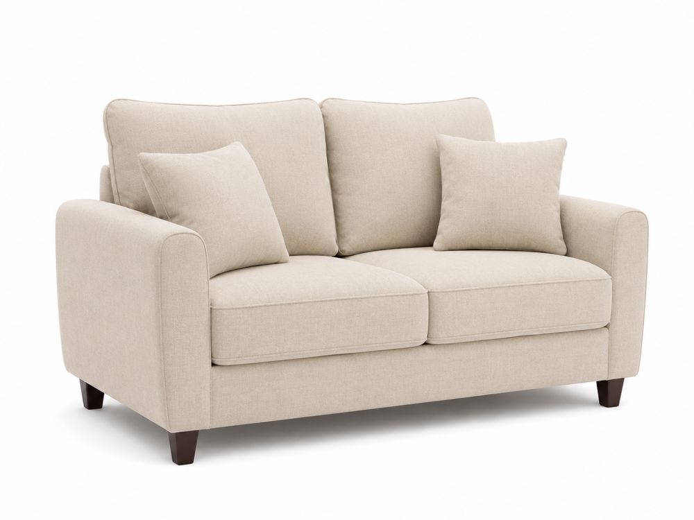 Sofá de dos plazas en tela beige con cojines-Lumvellae