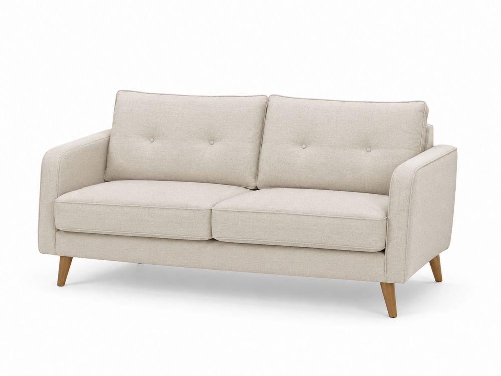 Sofá de dos plazas en tela beige con patas de madera-Lumvellae