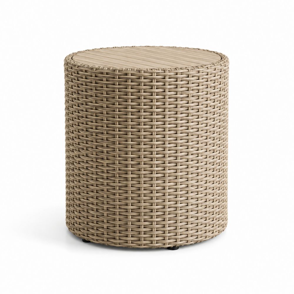 Mesa auxiliar cilíndrica de ratán sintético Beige-Lumvellae
