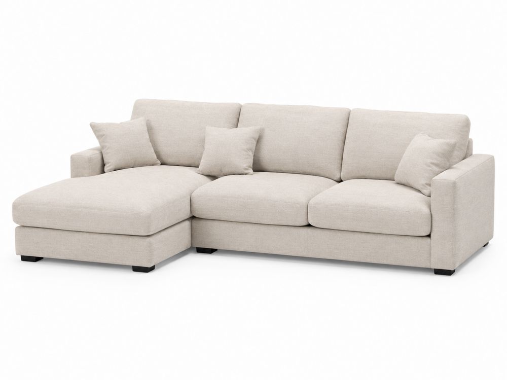 Sofá seccional de tela de poliéster beige con chaise longue-Lumvellae