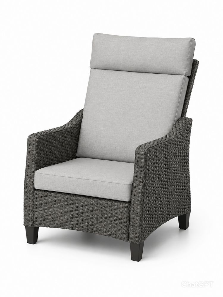 Sillón de ratán sintético gris con cojines de poliéster gris claro-Lumvellae
