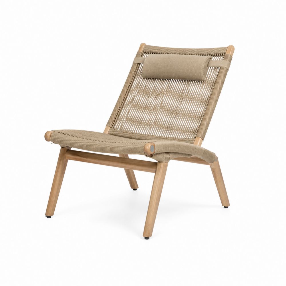 Sillón de exterior de madera y cuerda sintética beige-Lumvellae