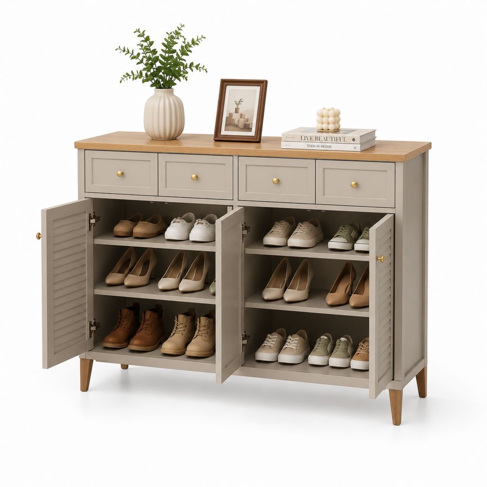 Zapatero de Madera MDF con 2 Puertas y 3 Cajones Beige-Lumvellae