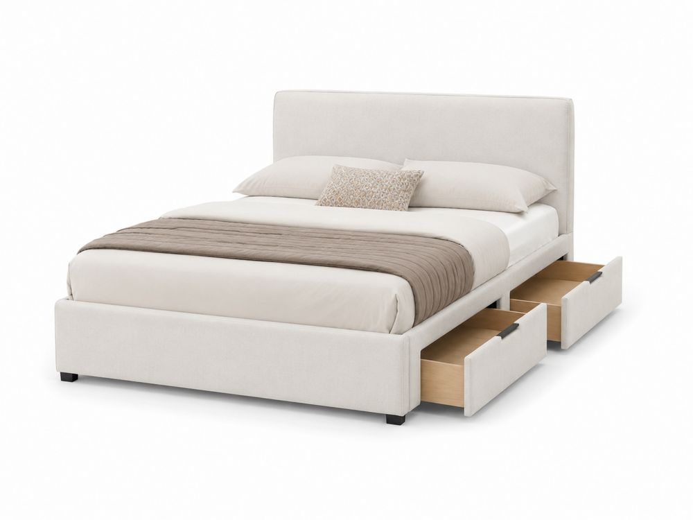 Cama tapizada beige con almacenamiento y cajones 200 cm x 160 cm-Lumvellae