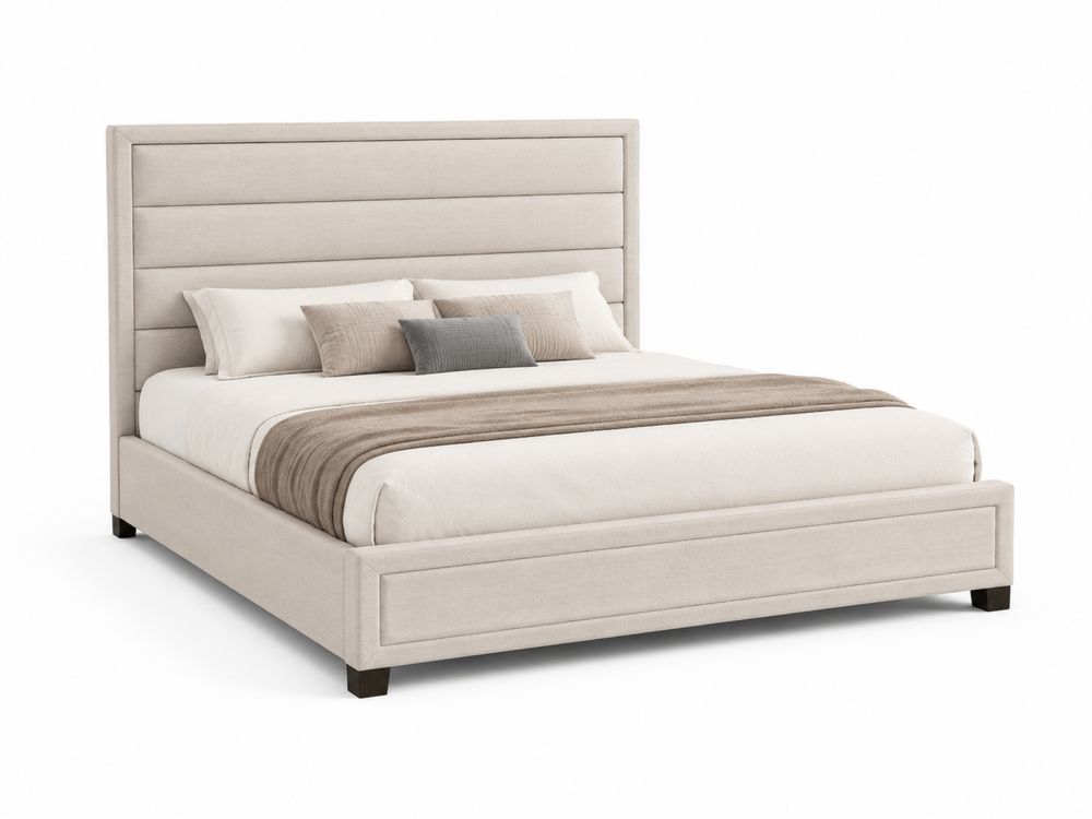 Cama tapizada de lino beige 200x160 cm-Lumvellae