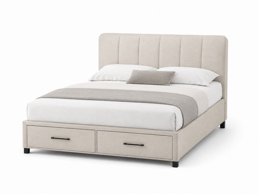 Cama de almacenaje en tela beige con cabecero acolchado 200x160 cm-Lumvellae