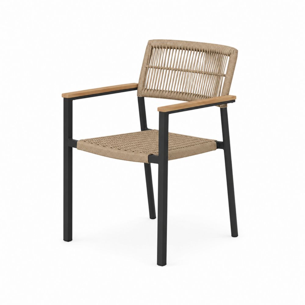 Silla de Aluminio y Cuerda de Poliéster con Apoyabrazos de Madera 60x56x85 cm Beige-Lumvellae