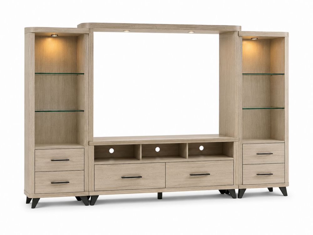 Centro de entretenimiento de madera y vidrio templado Roble claro 200 cm-Lumvellae