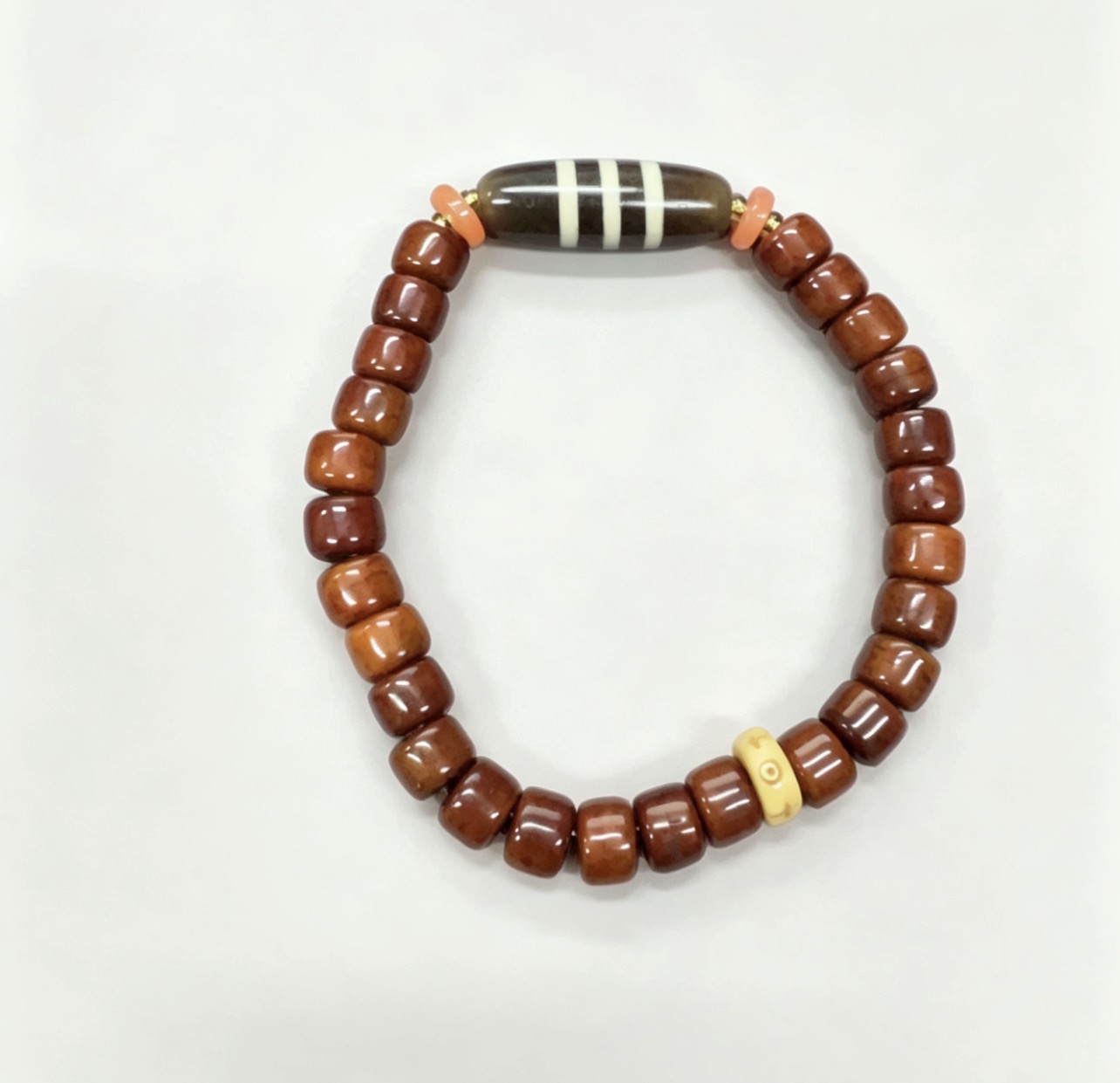  Three-Line Dzi & Ox Bone Beaded Bracelet