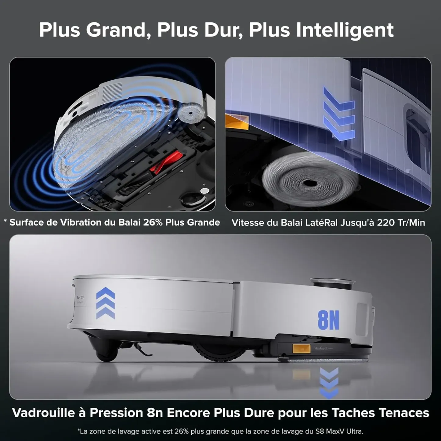 Robthtorock Saros 10 Aspirateur Robot 22,000 Pa DuoDivide Anti-Enchevétrements, Robot Aspirateur Le Plus Fin, Reactive Al 3.0